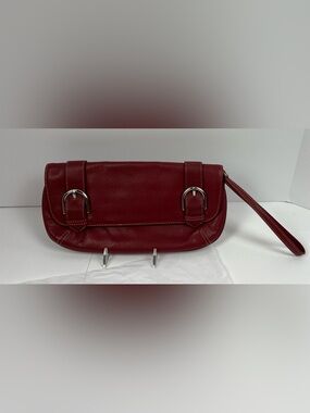 Ann Taylor/Loft  Red Leather Clutch Bag with  Buckle and Wrist strap EUC